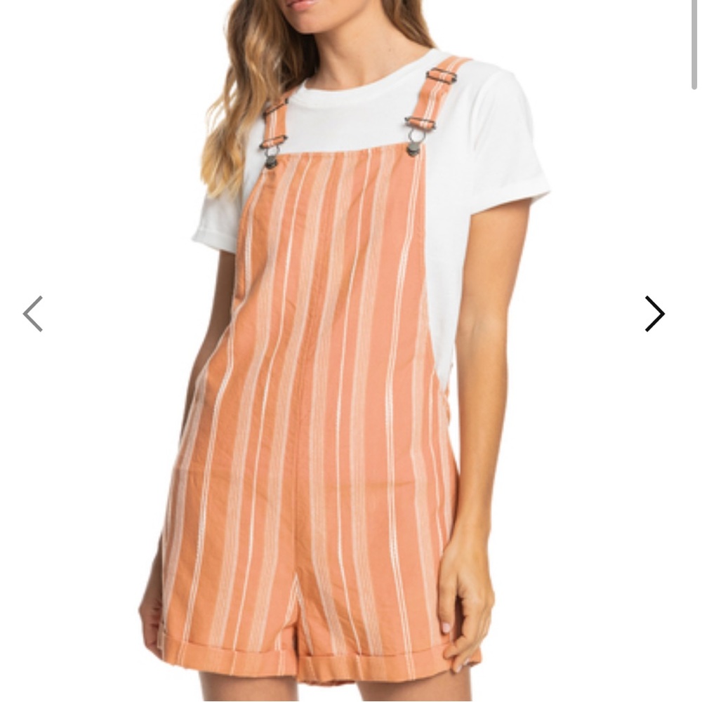 Roxy Silver Sky Striped Shortalls Overalls NWT Medium Boho Beach
